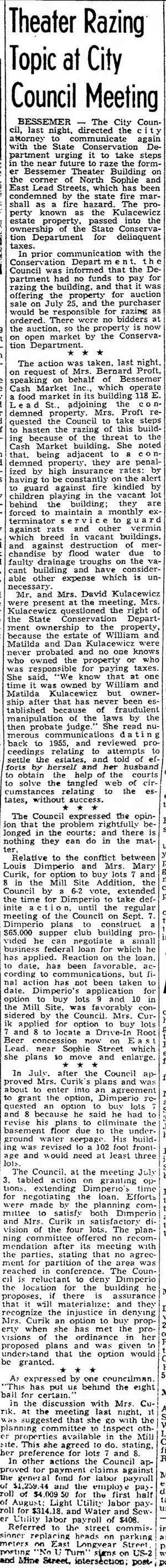 Bessemer Theater - Aug 22 1961 Article On Razing (newer photo)